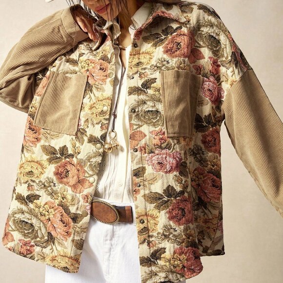 Multicolor Casual Women's Corduroy Boho Jacket - Picture 5 of 8